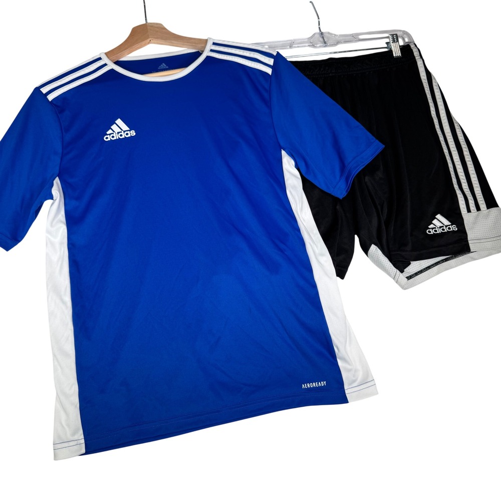 Adidas Youth AEROREADY Soccer‎ Jersey and Shorts Set Blue Black Size 15-16Y L